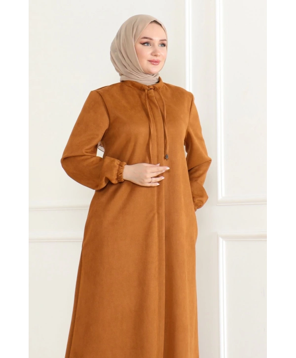 SÜET Kumaş SALAŞ KESİM Ferace / Camel- F0504