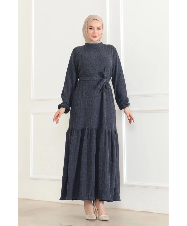 Katya Kumaş Mevsimlik Elbise / E0120 - Lacivert