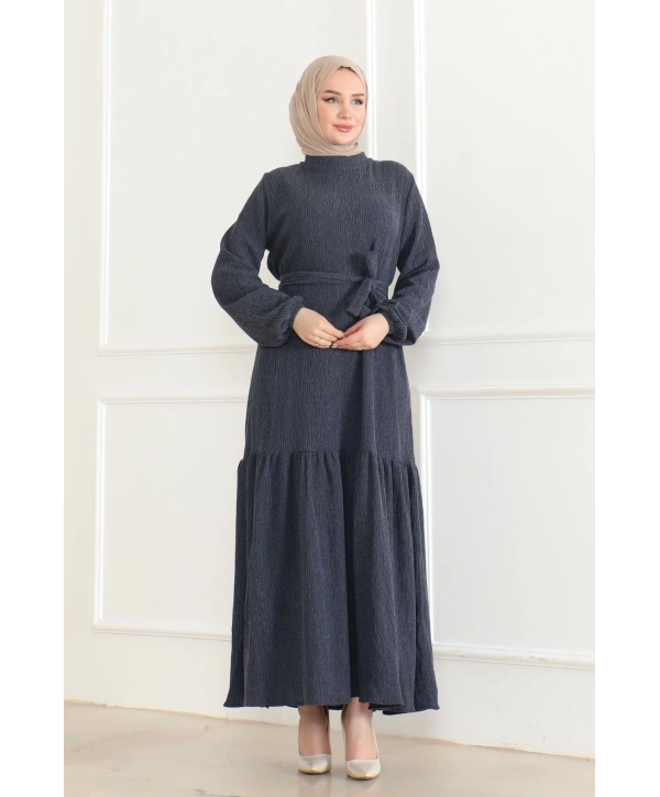 Katya Kumaş Mevsimlik Elbise / E0120 - Lacivert