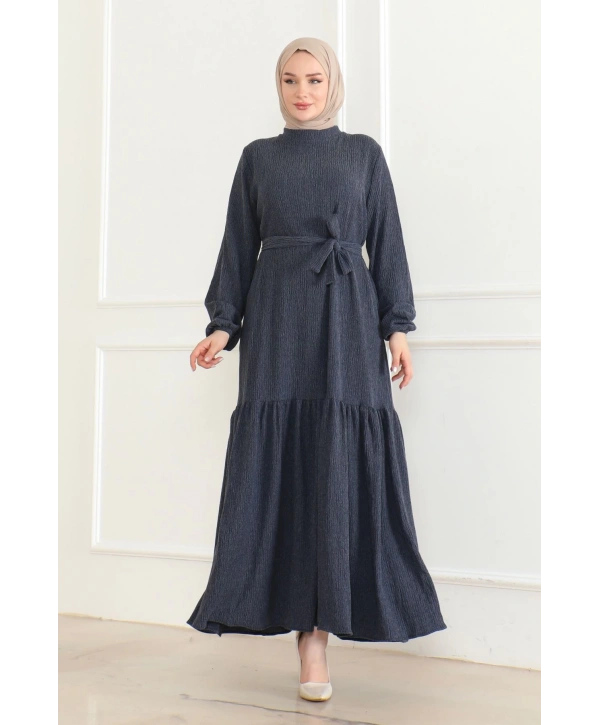 Katya Kumaş Mevsimlik Elbise / E0120 - Lacivert