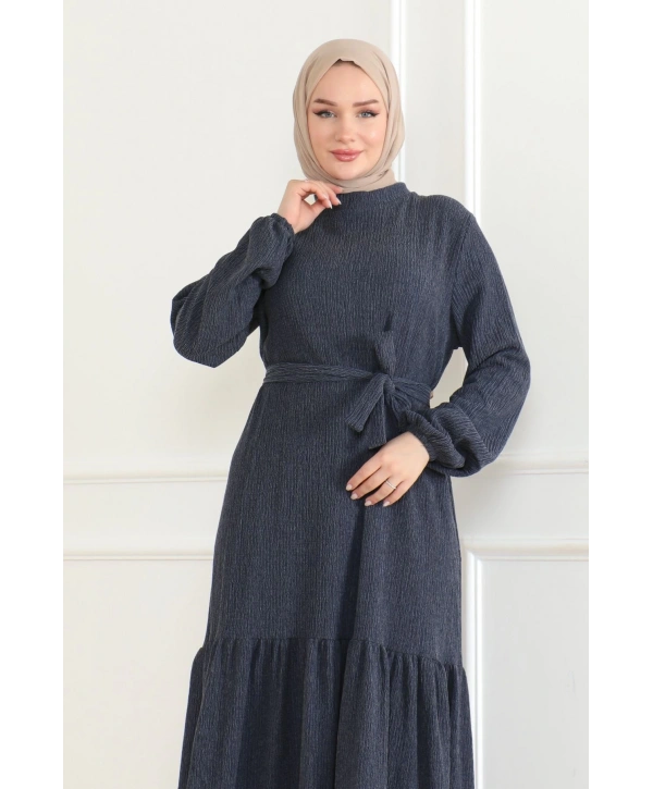 Katya Kumaş Mevsimlik Elbise / E0120 - Lacivert