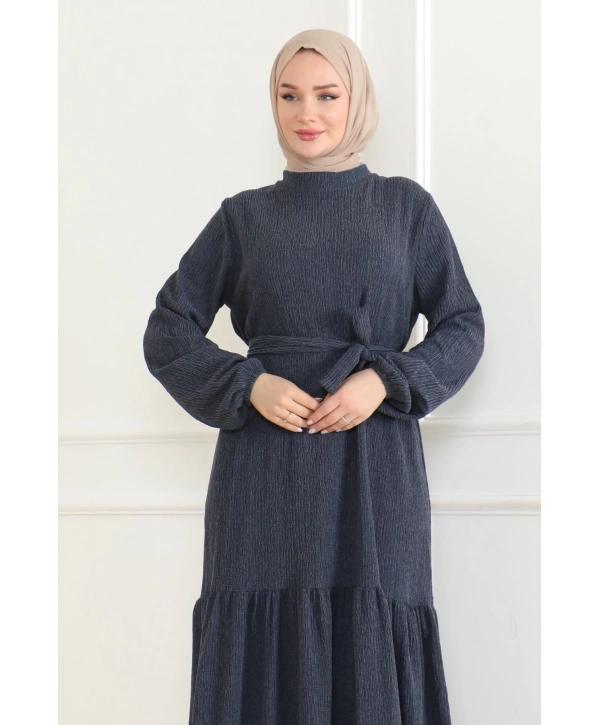 Katya Kumaş Mevsimlik Elbise / E0120 - Lacivert