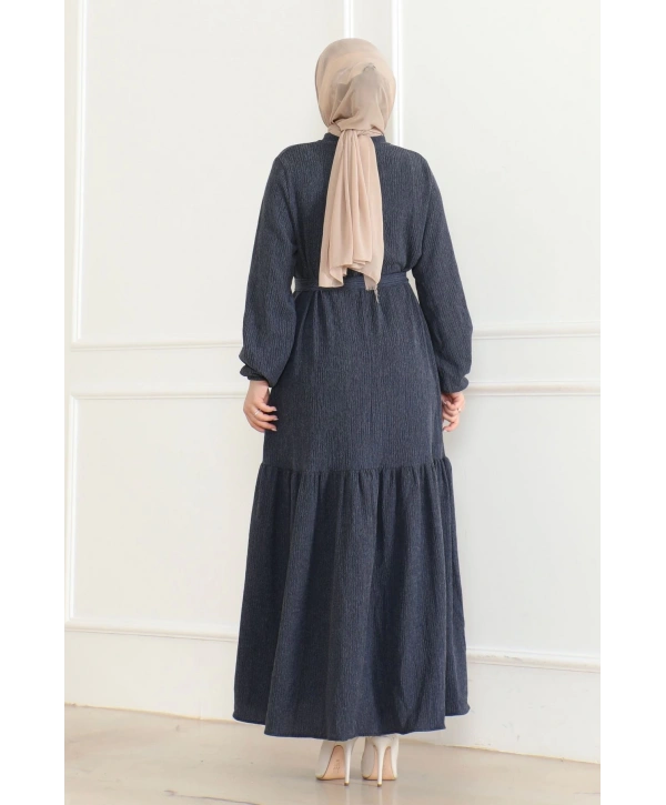 Katya Kumaş Mevsimlik Elbise / E0120 - Lacivert