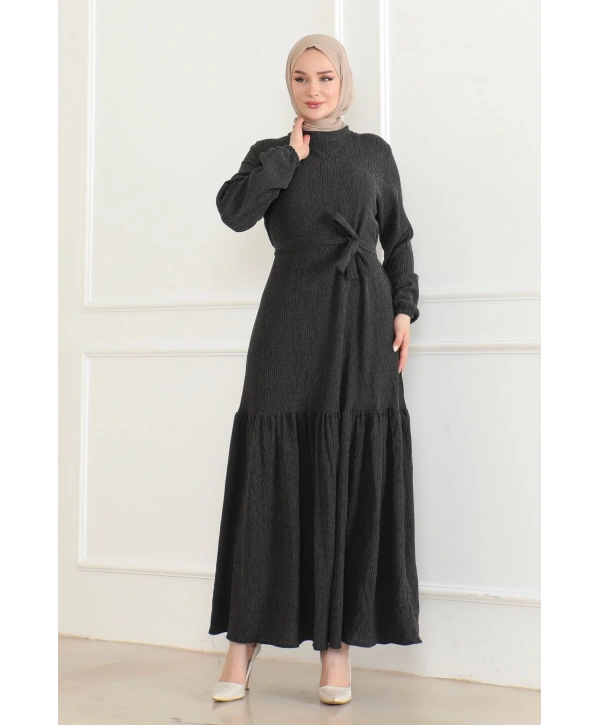 Katya Kumaş Mevsimlik Elbise / E0120 - Siyah