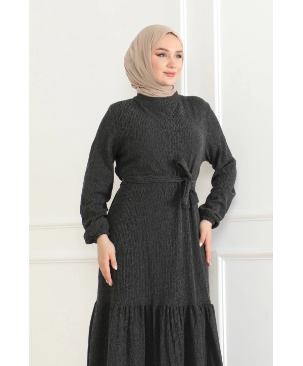 Katya Kumaş Mevsimlik Elbise / E0120 - Siyah