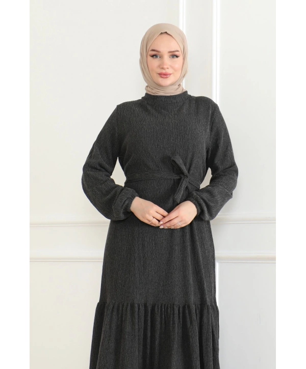 Katya Kumaş Mevsimlik Elbise / E0120 - Siyah