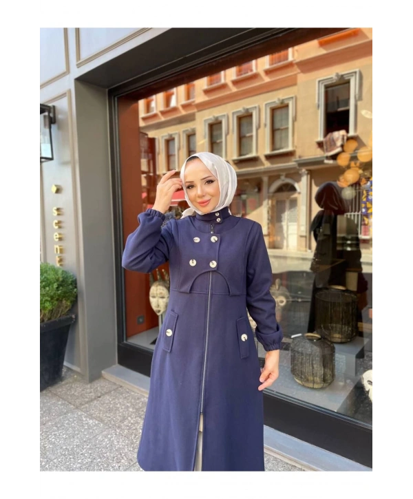 Ara Boy Önü Düğmeli İthal Kaşe Kaban / M0111 - Lacivert