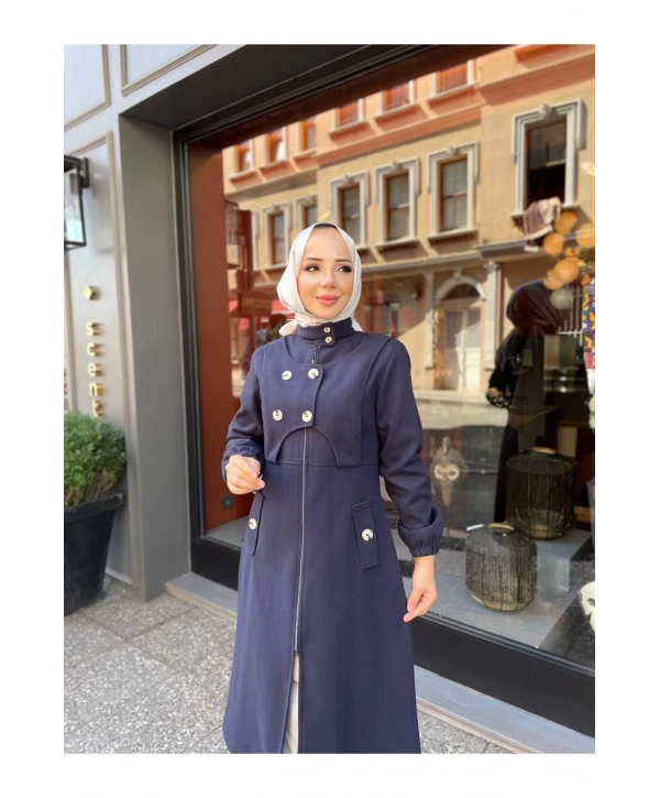 Ara Boy Önü Düğmeli İthal Kaşe Kaban / M0111 - Lacivert