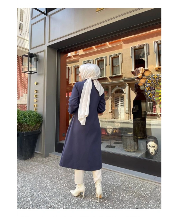 Ara Boy Önü Düğmeli İthal Kaşe Kaban / M0111 - Lacivert