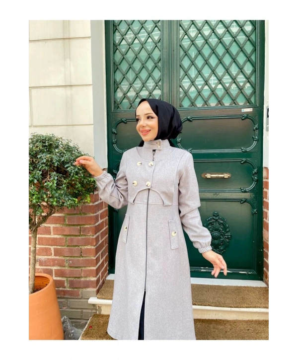 Ara Boy Önü Düğmeli İthal Kaşe Kaban / M0111 - Gri