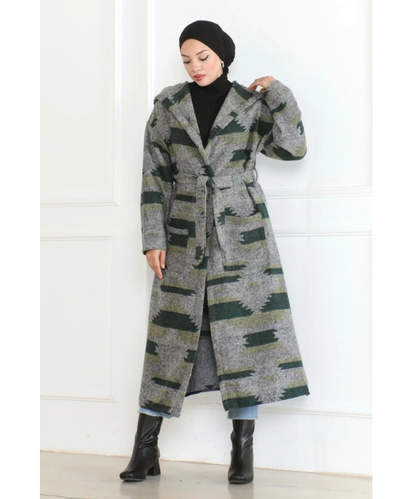 Winter Desen Oduncu Kuşaklı Kap / Haki - F0505