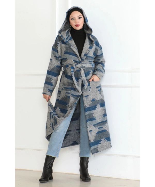 Winter Desen Oduncu Kuşaklı Kap / Lacivert - F0505