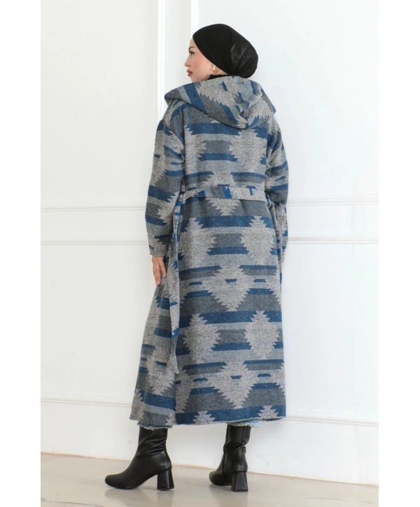 Winter Desen Oduncu Kuşaklı Kap / Lacivert - F0505