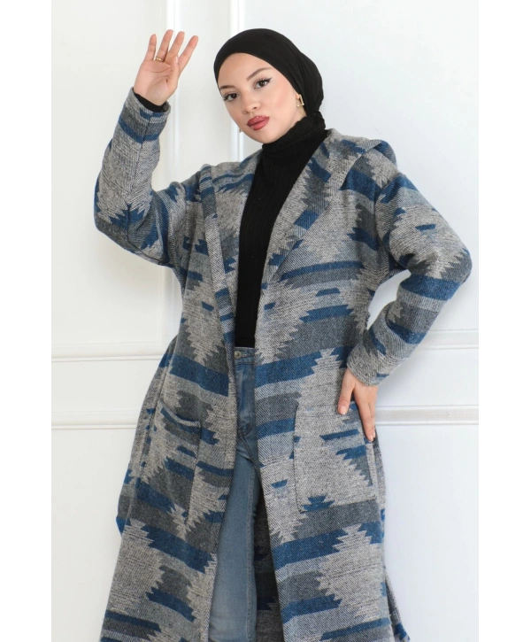 Winter Desen Oduncu Kuşaklı Kap / Lacivert - F0505