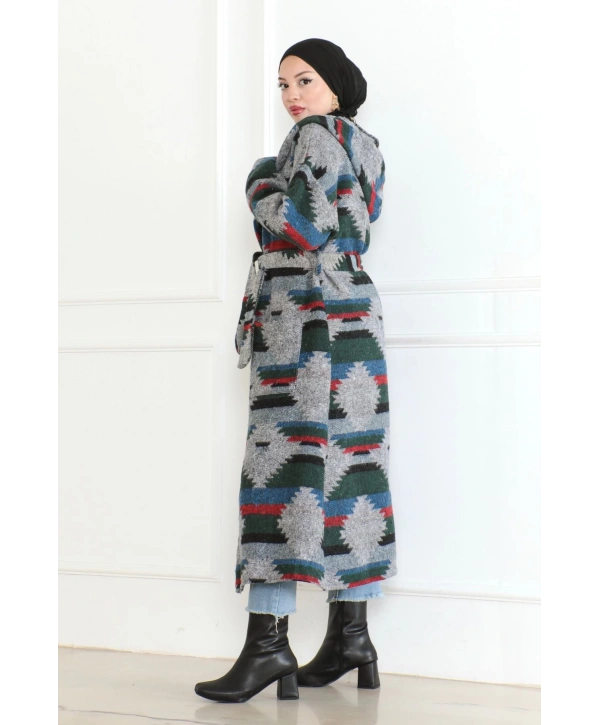 Winter Desen Oduncu Kuşaklı Kap / Lacivert - F0505