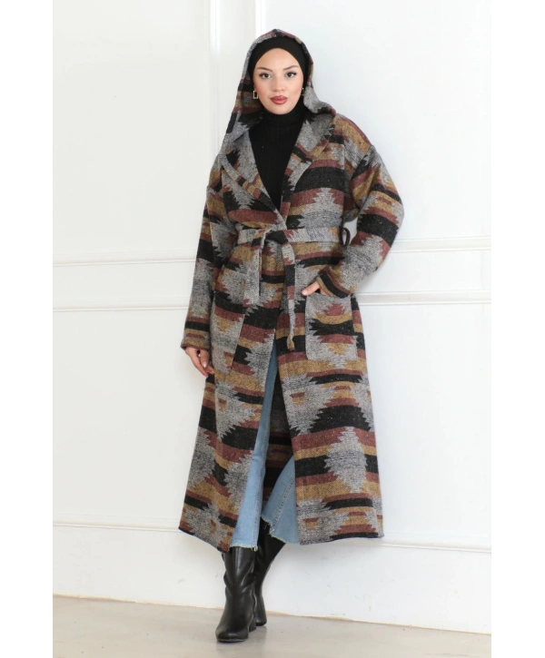 Winter Desen Oduncu Kuşaklı Kap / Turuncu - F0505