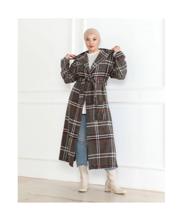 Winter Desen Oduncu Kuşaklı Kap / Açık Kahve - F0505