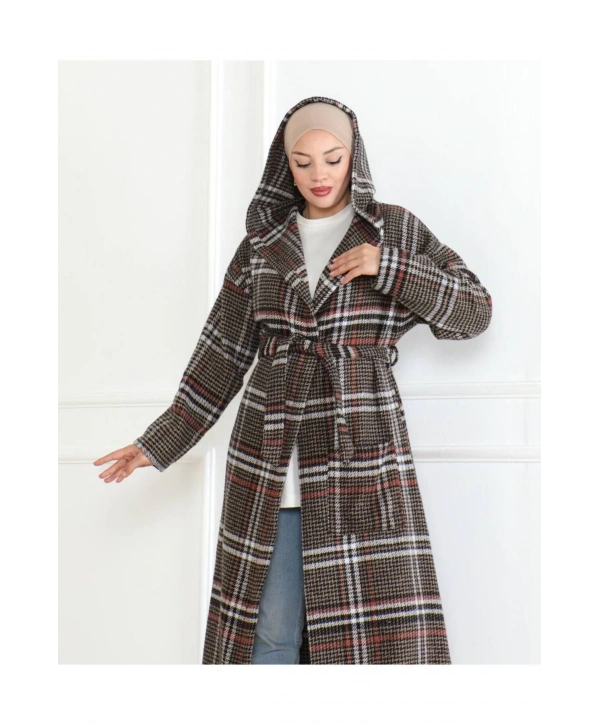 Winter Desen Oduncu Kuşaklı Kap / Açık Kahve - F0505