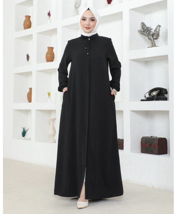 Salaş Kesim Aerobin Kumaş Ferace / Siyah - F137