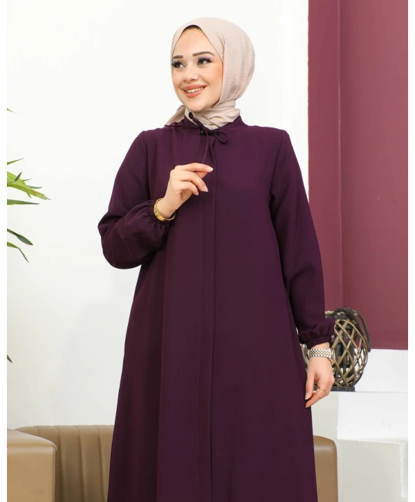 Salaş Kesim Tesettür Ferace / Mürdüm-F120