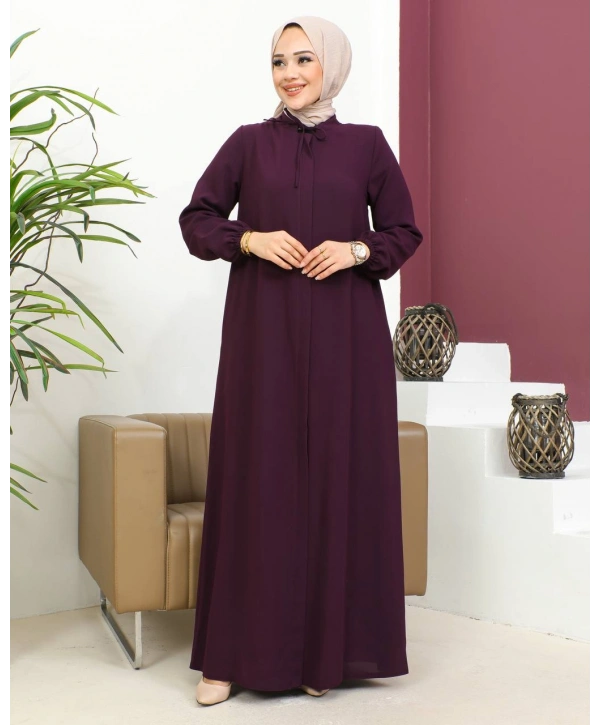 Salaş Kesim Tesettür Ferace / Mürdüm-F120