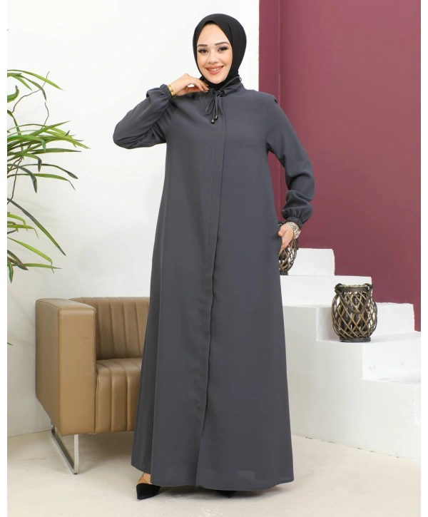 Salaş Kesim Tesettür Ferace / Antrasit - F120