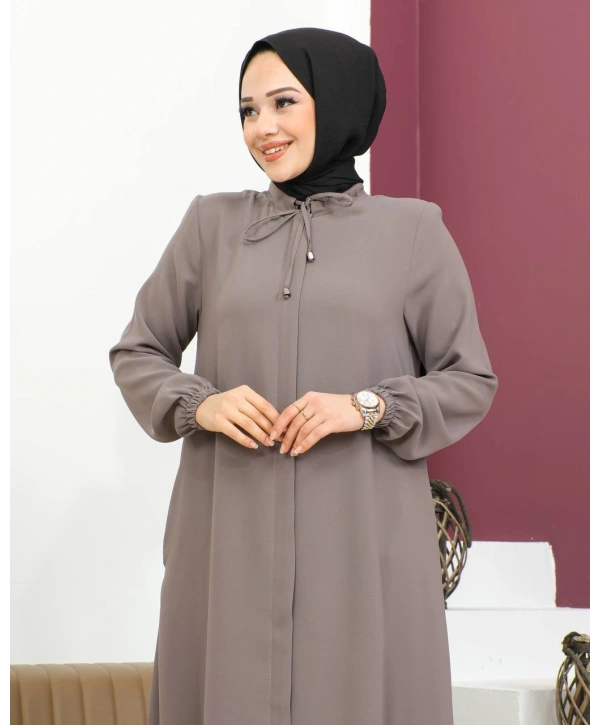 Salaş Kesim Tesettür Ferace / Vizon - F120