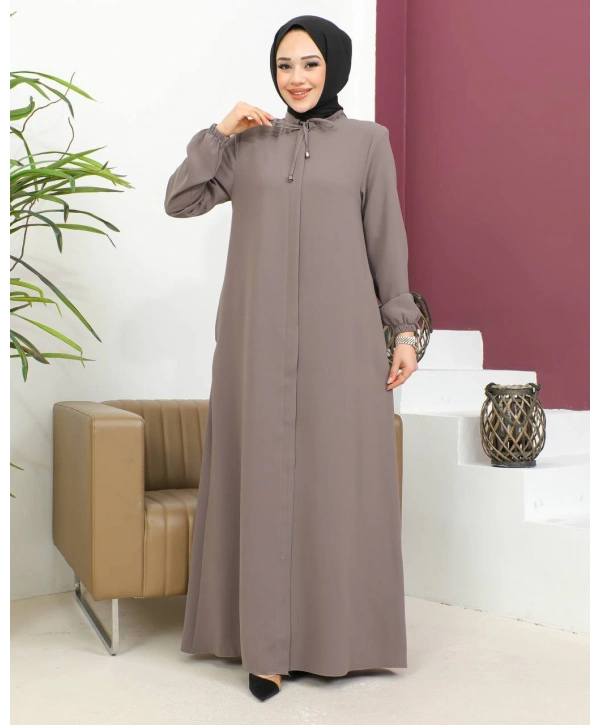 Salaş Kesim Tesettür Ferace / Vizon - F120