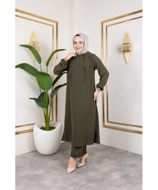 Aerobin Kumaş Uzun İkili Takım - Haki / T0110