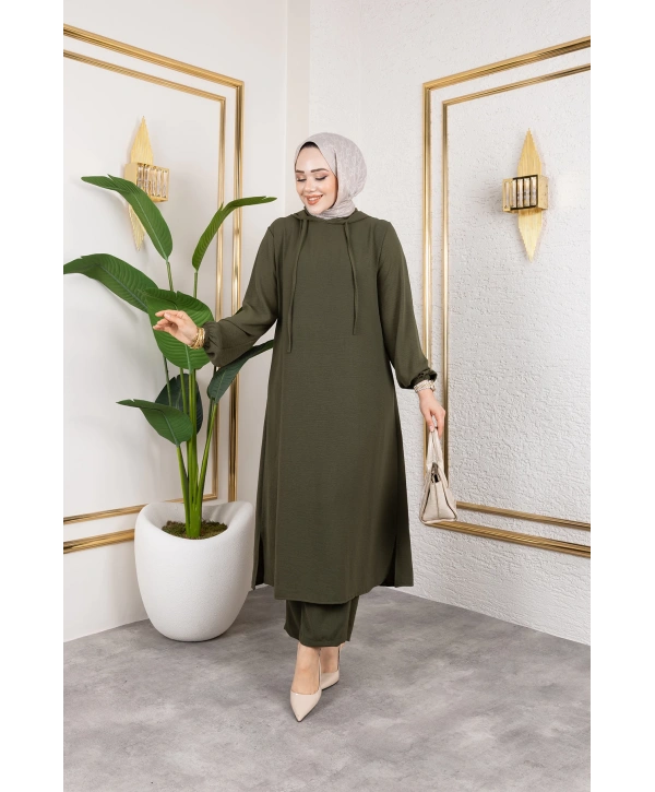 Aerobin Kumaş Uzun İkili Takım - Haki / T0110