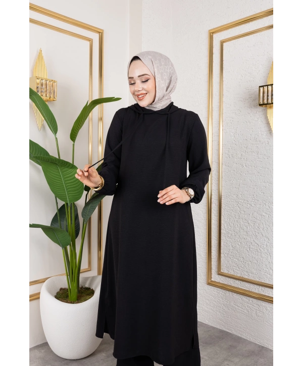 Aerobin Kumaş Uzun İkili Takım - Siyah / T0110