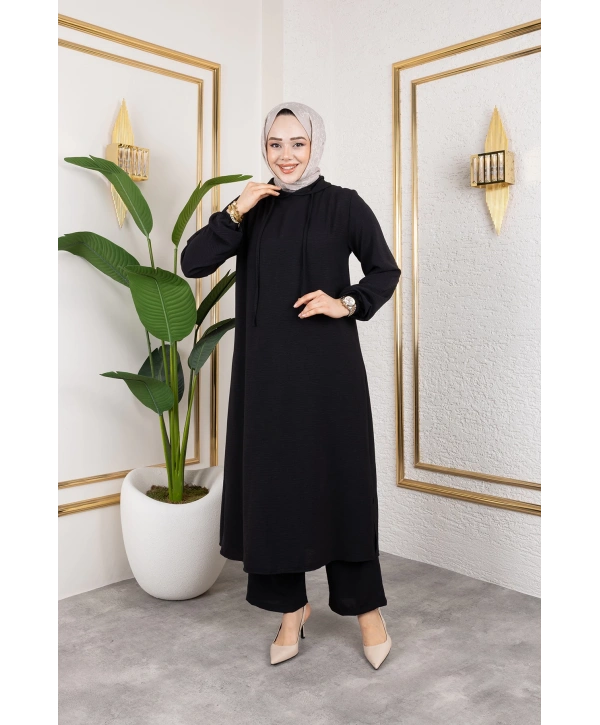 Aerobin Kumaş Uzun İkili Takım - Siyah / T0110