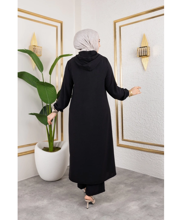 Aerobin Kumaş Uzun İkili Takım - Siyah / T0110