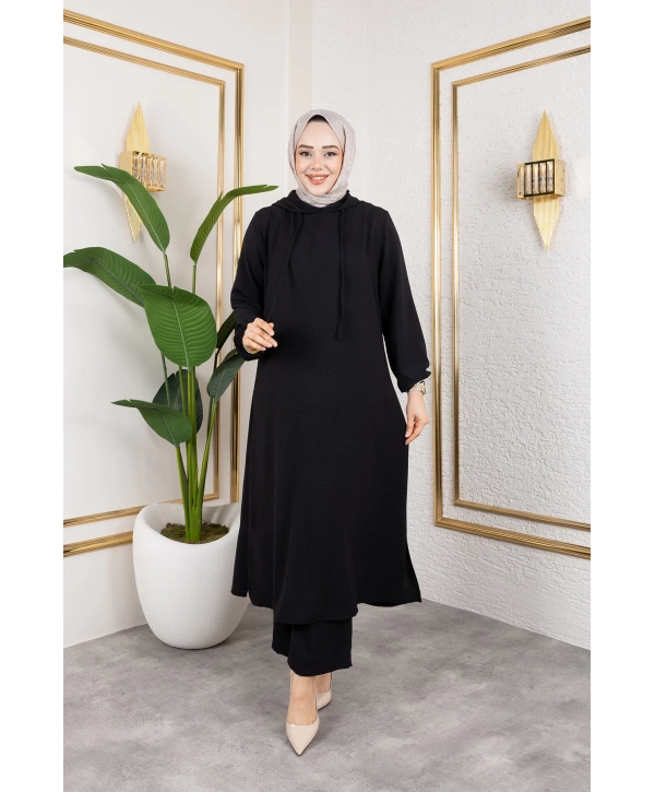 Aerobin Kumaş Uzun İkili Takım - Siyah / T0110