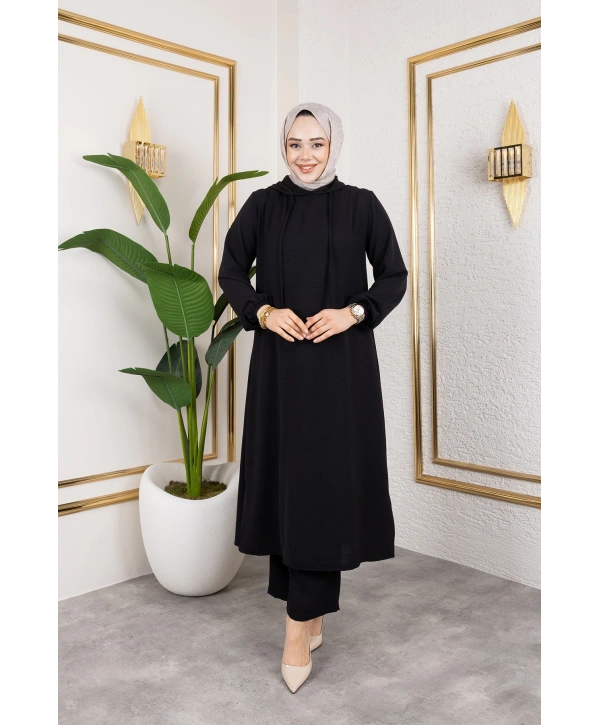 Aerobin Kumaş Uzun İkili Takım - Siyah / T0110