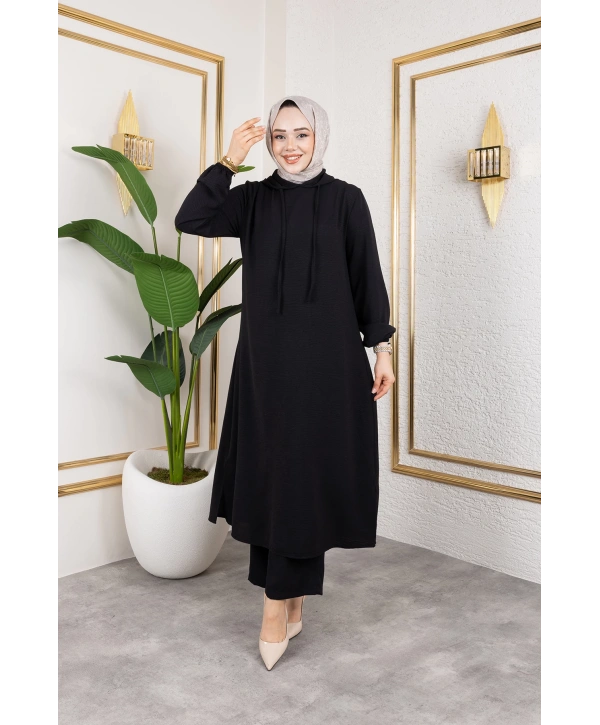 Aerobin Kumaş Uzun İkili Takım - Siyah / T0110