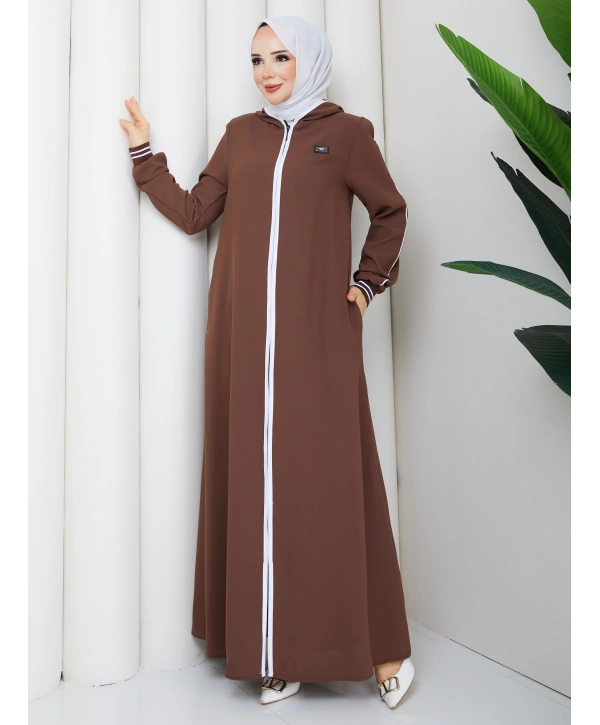 Biyeli Ribana Detaylı Ferace - Kahve / F0128