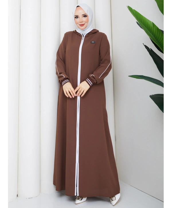 Biyeli Ribana Detaylı Ferace - Kahve / F0128