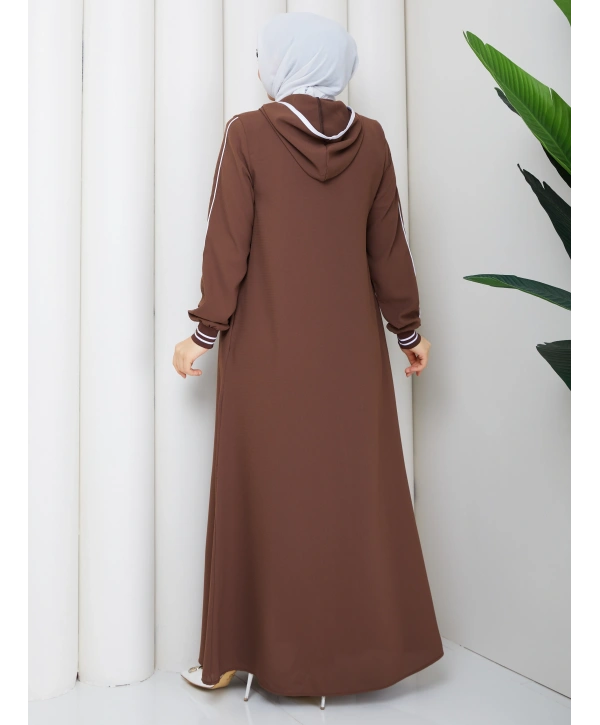 Biyeli Ribana Detaylı Ferace - Kahve / F0128