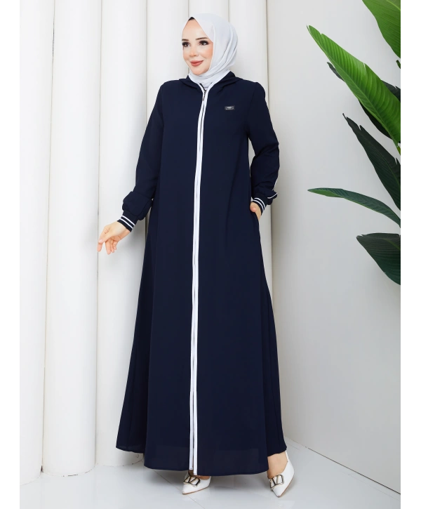 Biyeli Ribana Detaylı Ferace - Lacivert / F0128