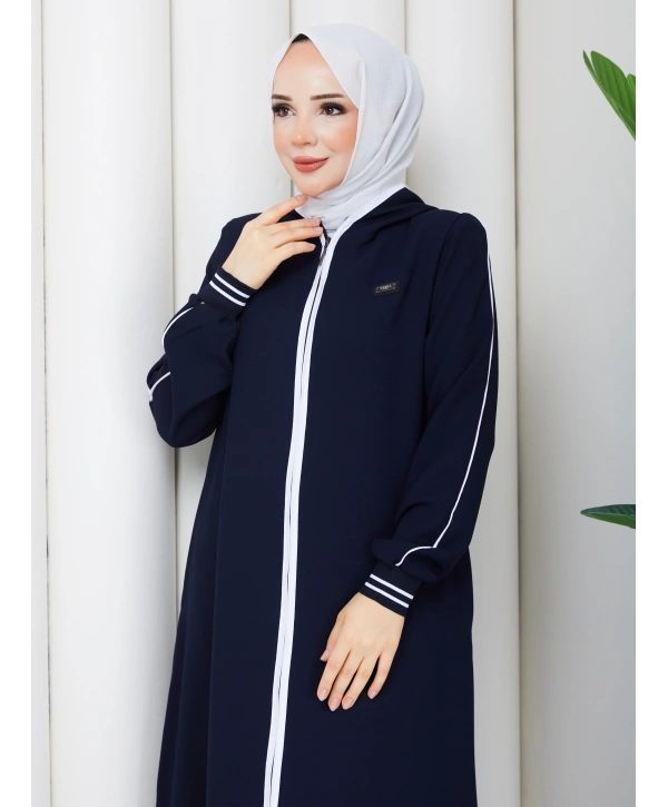 Biyeli Ribana Detaylı Ferace - Lacivert / F0128