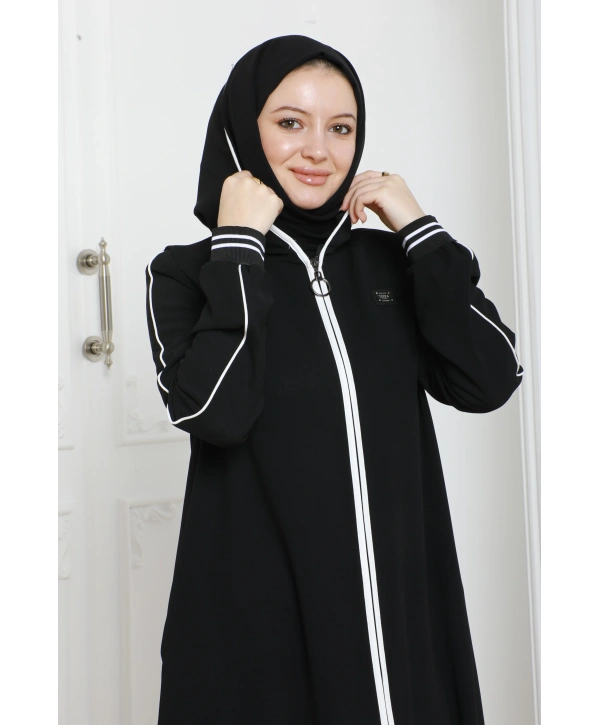 Biyeli Ribana Detaylı Ferace - Siyah / F0128