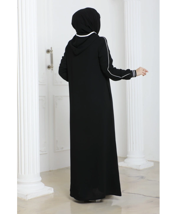 Biyeli Ribana Detaylı Ferace - Siyah / F0128