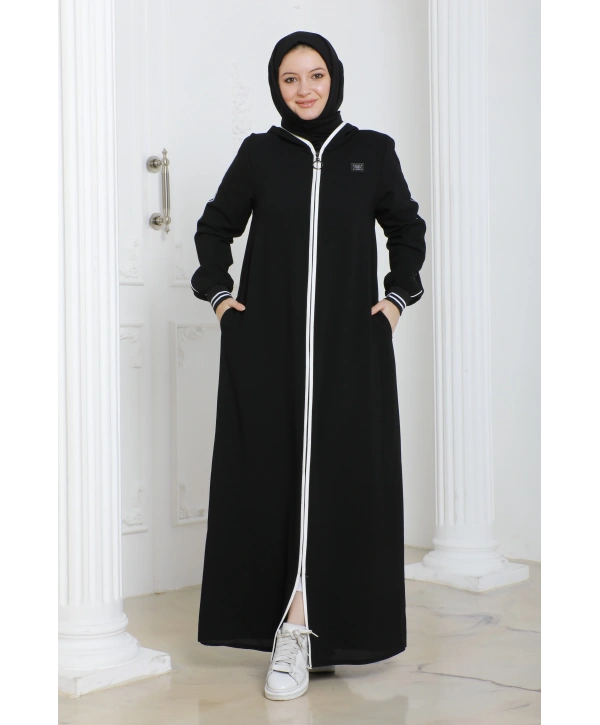 Biyeli Ribana Detaylı Ferace - Siyah / F0128