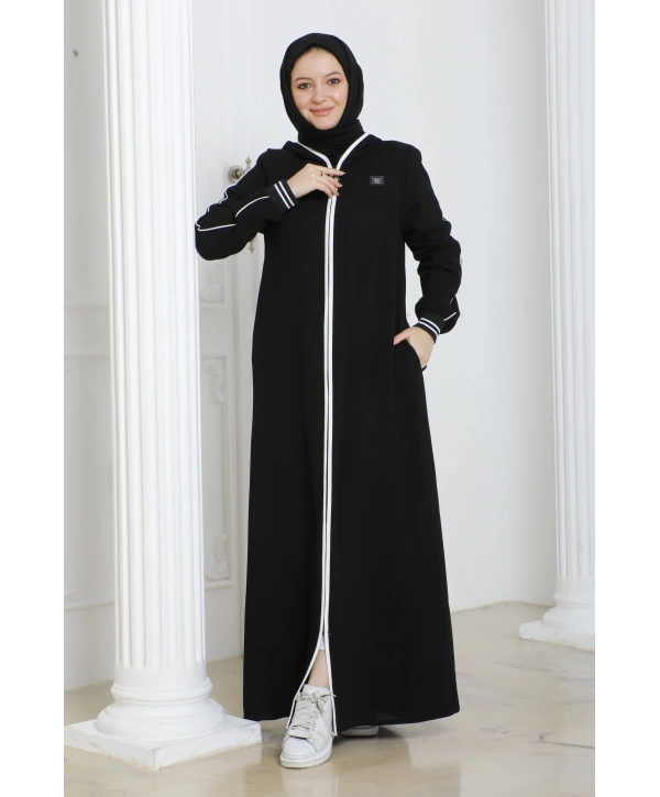 Biyeli Ribana Detaylı Ferace - Siyah / F0128