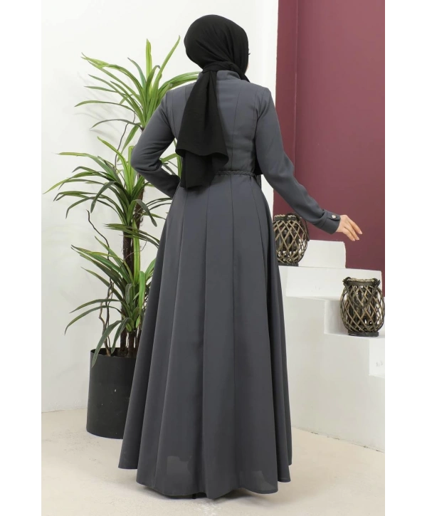 Burgu Kemerli Dokuma Kumaş Mevsimlik Mevlana Ferace - Antrasit / F0131