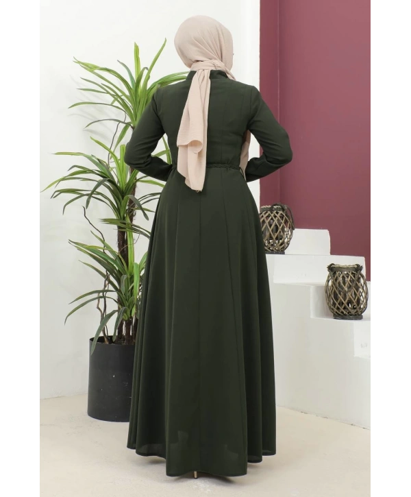 Burgu Kemerli Dokuma Kumaş Mevsimlik Mevlana Ferace - Haki / F0131