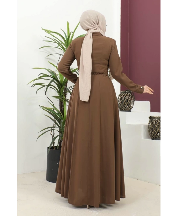 Burgu Kemerli Dokuma Kumaş Mevsimlik Mevlana Ferace - Kahverengi / F0131