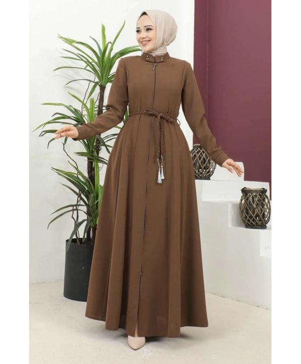 Burgu Kemerli Dokuma Kumaş Mevsimlik Mevlana Ferace - Kahverengi / F0131