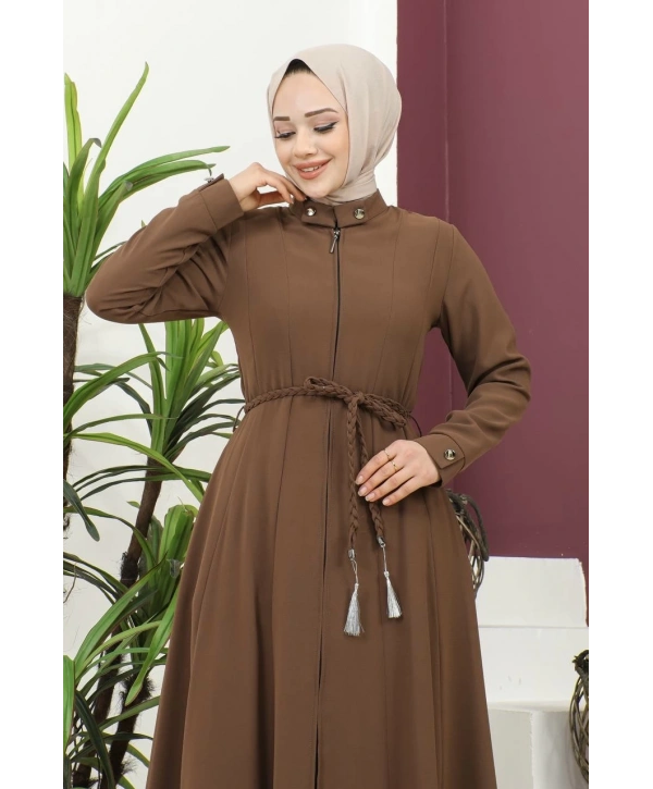 Burgu Kemerli Dokuma Kumaş Mevsimlik Mevlana Ferace - Kahverengi / F0131